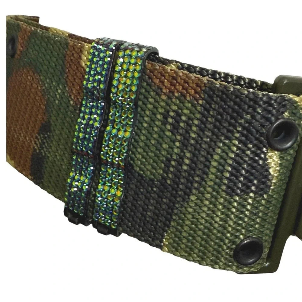 Y2K Camo Statement Belt‎ Wide Adjustable Grunge Streetwear Military Web